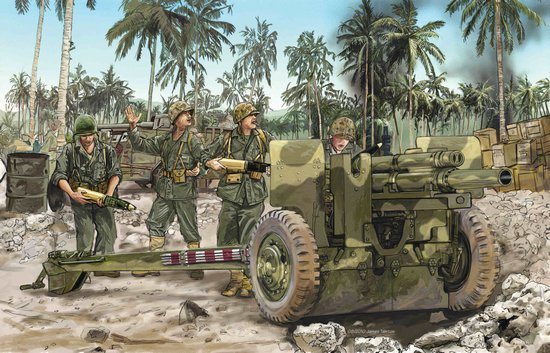 Dragon Models 6531 1/35 USMC M2A1 105mm Howitzer & M2A2 Carriage w/4 Gun Crew (Re-Issue)