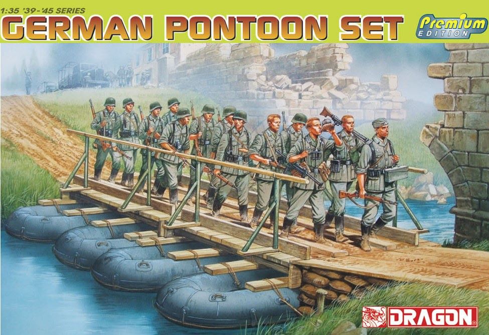 Dragon Models 6532 1/35 German Pontoon Set: 13 Soldiers, 2 Bridge Systems, 4 Rafts (Premium Edition) (Re-Issue)