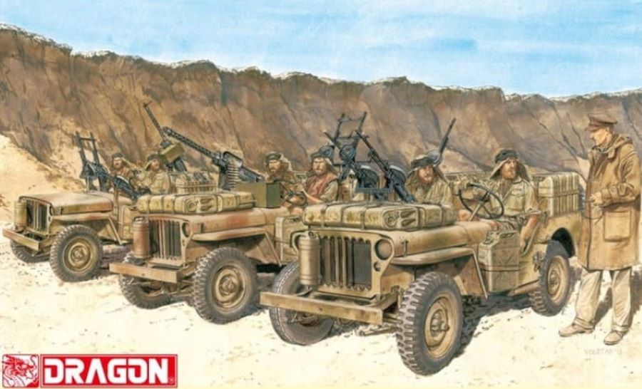 Dragon Models 6931 1/35 SAS Desert Raiders Patrol Vehicles (3) w/Commander & 6 Crew (Re-Issue)