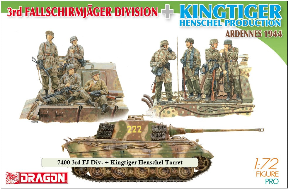 Dragon Models 7400 1/72 3rd Fallschirmjager Division (8) & King Tiger Henschel Turret Tank Ardennes 1944 (Re-Issue)