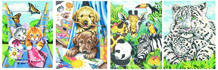 Dimensions Puzzles 91337 Friendly Animals Variety Pack Pencil by Number (4 9"x12")  