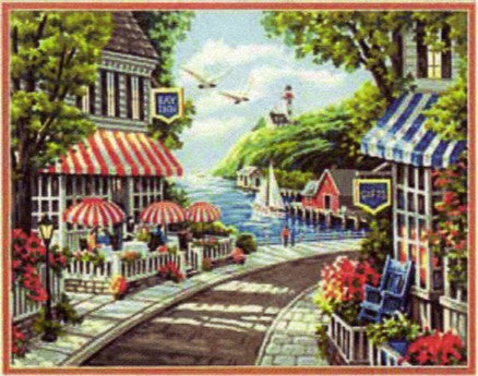 Dimensions Puzzles 91455 Cafe by the Sea (Outdoor Dining) Paint by Number (14"x11")