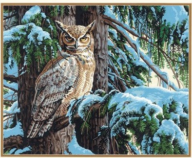 Dimensions Puzzles 91772 Great Horned Owl Sitting in Snow Covered Tree Paint by Number (20"x16")