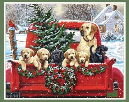 Dimensions Puzzles 91773 Holiday Puppy Truck (Dogs in Pickup Truck, Snow/Christmas Scene) Paint by Number (20"x16")