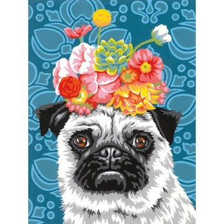 Dimensions Puzzles 91809 Social Anxiety Dog (Pug w/Flowers on head) Paint by Number (9"x12")