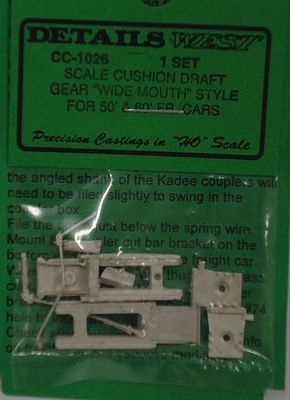 Details West 1026 HO Scale Scale Cushion Draft Gear For 50' & 60' Freight Cars -- "Wide Mouth" Style w/Cut Bars; 1 Set