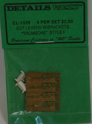 Details West 1028 HO Scale "Trombone" Cut Levers w/Brackets pkg(4) -- Style I