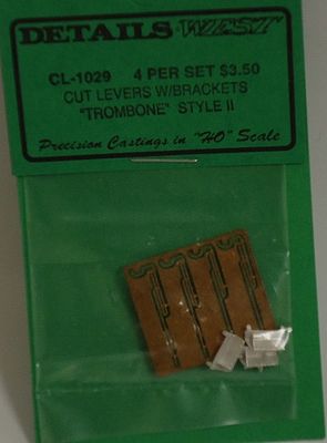 Details West 1029 HO Scale "Trombone" Cut Levers w/Brackets pkg(4) -- Style II