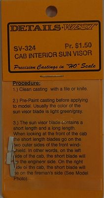 Details West 324 HO Scale Diesel Parts -- Cab Interior Sun Visor pkg(2)