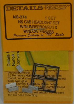 Details West 374 HO NS Cab Headlight Set w/Number Boards & Window Frames (1 Set) (D)