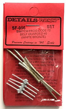 Details West 956 HO Scale Code 70 #6 Self-Guarded Turnout/Switch Frog w/Railbars -- White Bronze