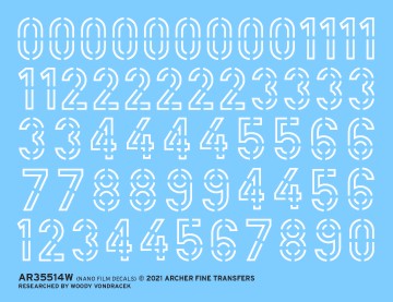 Archer Fine Transfers 35514W Waterslide Decal: 1/35 German Turret Stencil Numbers (White)