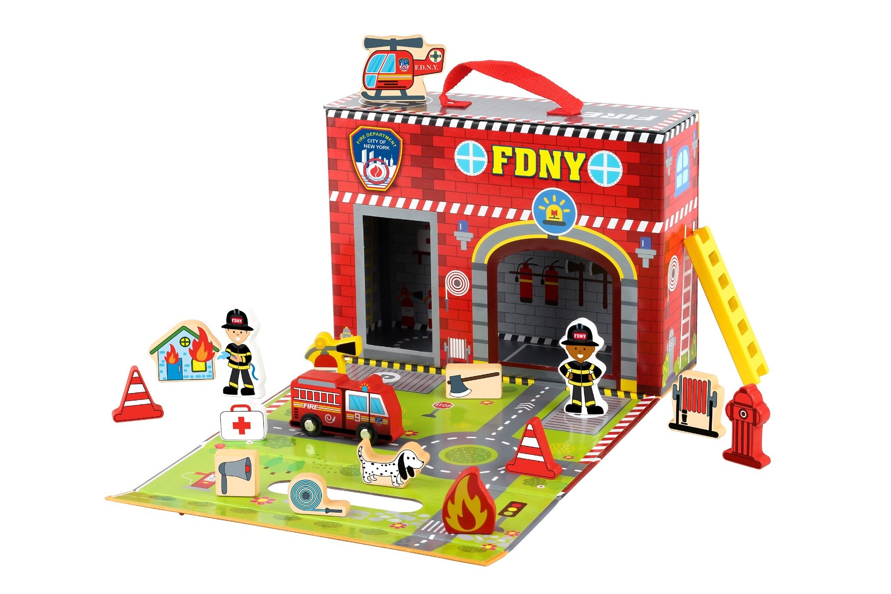 Daron New York City TY87203 Fdny Fire Station Carrying Case W/18 Wooden Accessories