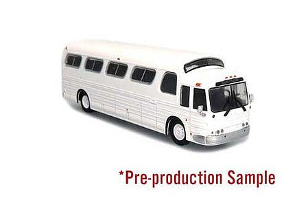 Iconic Replicas 870288 HO Scale 1966 GM 4107 Motorcoach Bus - Assembled -- Painted, Unlettered (silver, white)