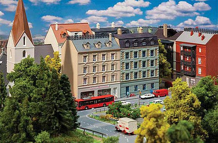 Faller 232379 N Scale 2 Apartment Townhouses, 1 with Electrical Shop -- Kit - 2 Buildings