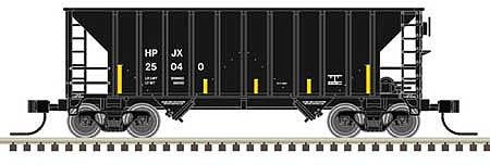 Atlas 50005382 N Scale Greenville 100-Ton 2-Bay Hopper - Ready to Run - Master(TM) -- Helm-Pacific Leasing HPJX #25040 (black, white; Yellow Conspicuity Marks)