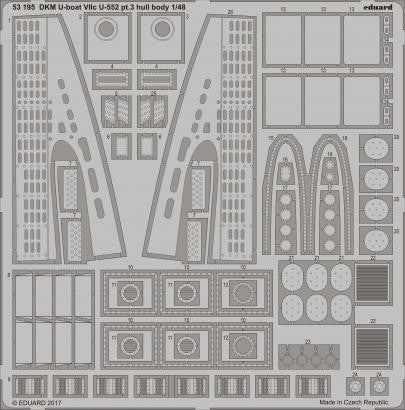 Eduard 53195 1/48 Ship- DKM Type VIIC U552 U-Boat Hull Body Pt.3 for TSM