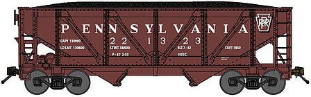 Bluford Shops 64120 N Scale 2-Bay Rebuilt War-Emergency Hopper with Load - Ready to Run -- Pennsylvania Railroad 221323 (Class H31 1954, Tuscan, Shadow Keystone)