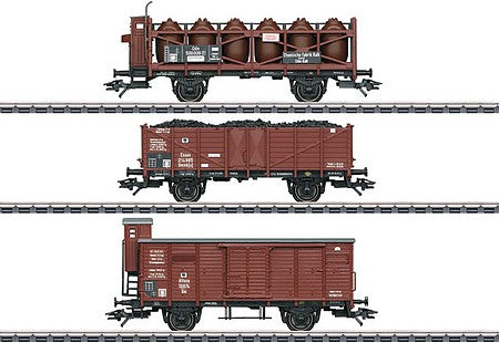 Marklin 46394 HO Scale Acid Container Flatcar, Ommk(u) Gondola, Type Gm Boxcar Set - 3-Rail - Read -- Chemical Factory of Kalk, Royal Prussian Railroad Administration KPEV (brown