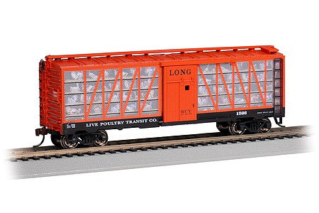 Bachmann 15905 HO Scale Poultry Stock Car with Turkeys - Ready to Run -- Live Poultry Transit #1566 (Boxcar Red, black; "Long" Slogan)