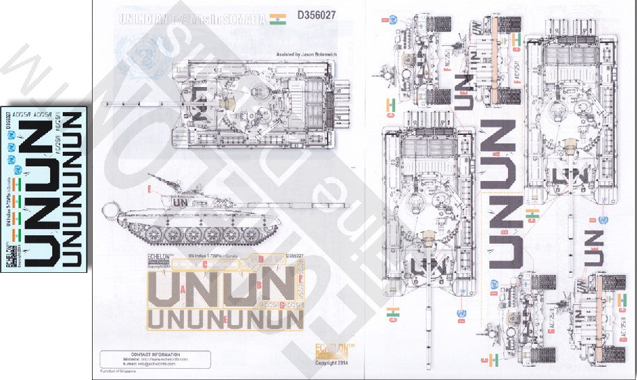 Echelon Decals 356027 1/35 UN Indian T72M1's in Somalia for TAM
