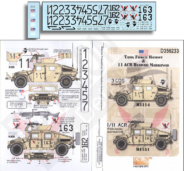 Echelon Decals 356233 1/35 Task Force Bandit & 11 ACR Humvee Markings