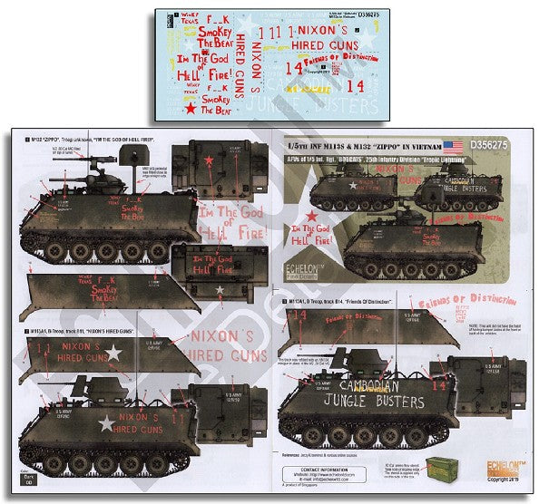 Echelon Decals 356275 1/35 M113s & M132 Zippo in Vietnam AFVs 1/5th Inf Rgt Bobcats, 25th Inf Div Tropic Lightning
