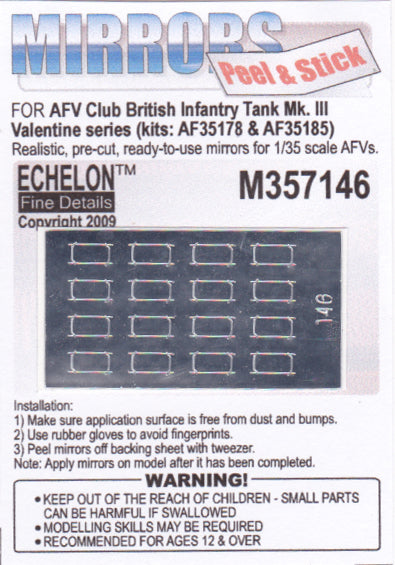 Echelon Decals 357146 1/35 British Mk III Valentine Infantry Tank Mirrors for AFV (Peel & Stick) 