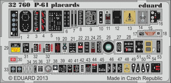 Eduard 32760 1/32 Aircraft- P61 Placards for HBO (Painted)
