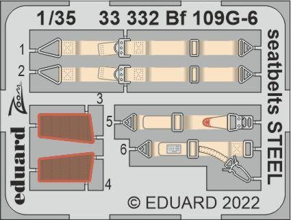 Eduard 33332 1/35 Aircraft- Bf109G6 Seatbelts Steel for BDM (Painted)