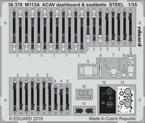 Eduard 36378 1/35 Armor- M113A ACAV Dashboard & Seatbelts Steel for AFV (Painted)