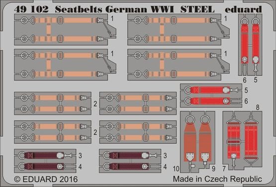 Eduard 49102 1/48 Aircraft- Seatbelts German Steel WWI (Painted)