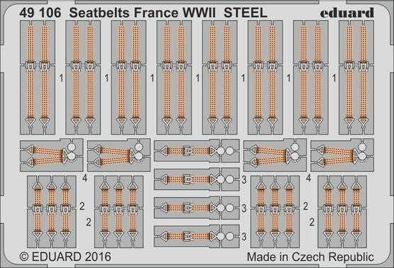 Eduard 49106 1/48 Aircraft- France Steel WWII Seatbelts (Painted) (D)