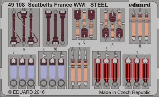 Eduard 49108 1/48 Aircraft- France Steel WWI Seatbelts (Painted) (D)