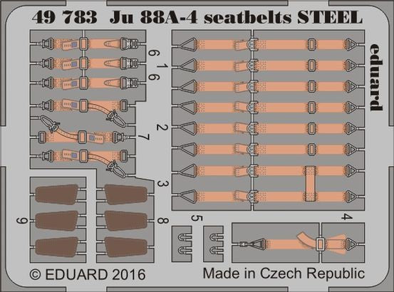 Eduard 49783 1/48 Aircraft- JU88A4 Seatbelts Steel for ICM (Painted)