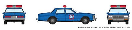 Rapido Trains 800013 HO Scale 1980-1985 Chevrolet Impala Sedan - Assembled -- Canadian National Police (blue)
