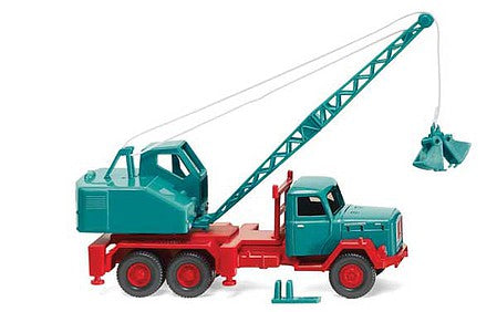 Wiking 66204 HO Scale 1958 Magirus Eckhauber Truck with Fuchs Excavator - Assembled -- Blue, Red