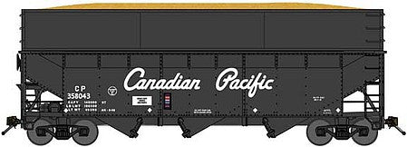 Bluford Shops 16121 N Scale Offset-Side 3-Bay Wood Chip Hopper, Flat Side Extensions - Ready to Run -- Canadian Pacific (black, Script Lettering)