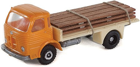 Eko 2148 HO Scale Pegaso Comet Flatbed Truck - Assembled -- With Lumber Load (red, tan)