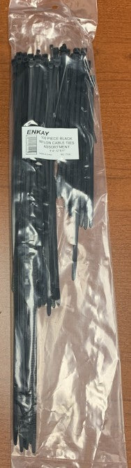 Enkay 7100 100pc Assorted Black Nylon Cable Ties (4", 8", 12", 17" L) (Bagged)