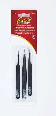 Excel Hobby 30430 All Scale 3-Piece Tweezers Set -- Black