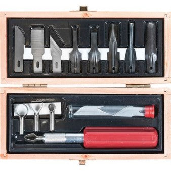 Excel Hobby 44284 Woodcarving Tool Set: Gouges, Routers, Blades & Handle (Wooden Box)