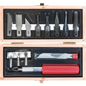 Excel Hobby 44284 Woodcarving Tool Set: Gouges, Routers, Blades & Handle (Wooden Box)