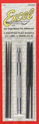 Excel Hobby 55668 All Scale 5 1/2" Long, Cut #2 Needle Files -- 6-Piece Assorted Set with Handle (Carded)