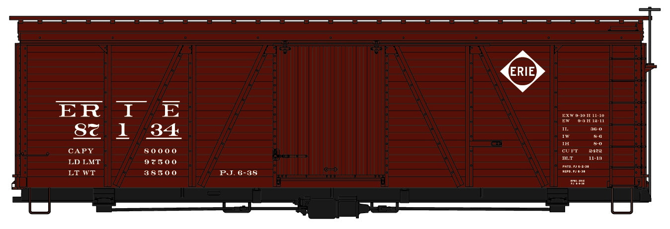 Accurail 1167 Ho 36'Fowler Wood Bxcar Erie