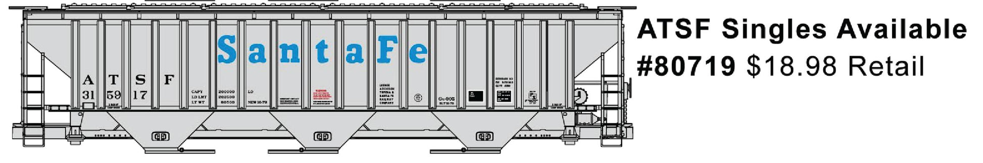 Accurail 80719 Ho Ps 4750 Cvd Hopper Atsf