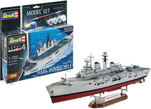 Revell 65172 1/700 HMS Invincible Aircraft Carrier Falklands War w/paint & glue