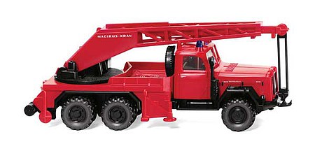 Wiking 86149 HO Scale 1957-1971 Magirus Uranus KW 15 Fire Crane Truck - Assembled -- Fire Department (red, black, German Lettering)