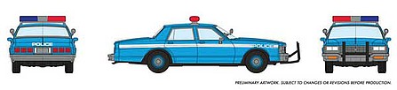 Rapido Trains 800009 HO Scale 1980-1985 Chevrolet Impala Sedan - Assembled -- Police (blue, white)