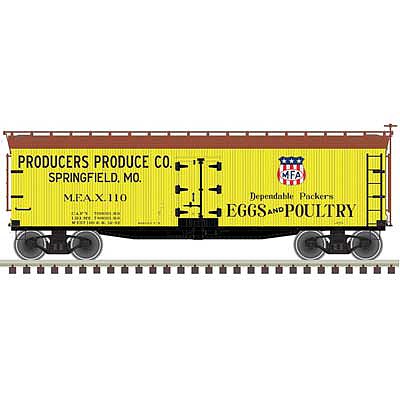 Atlas 20005849 HO Scale 40' Wood Reefer - Ready to Run - Master(R) -- Producers Produce Co. 111 (yellow, Boxcar Red)